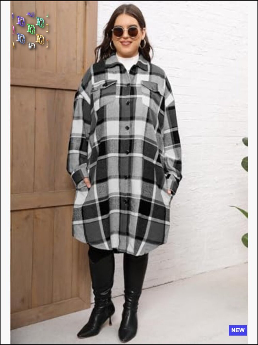 Plus Size Plaid Flannel Shacket Long Shirts Jacket Oversized Coat Fall Outfits - Picture 4 of 7